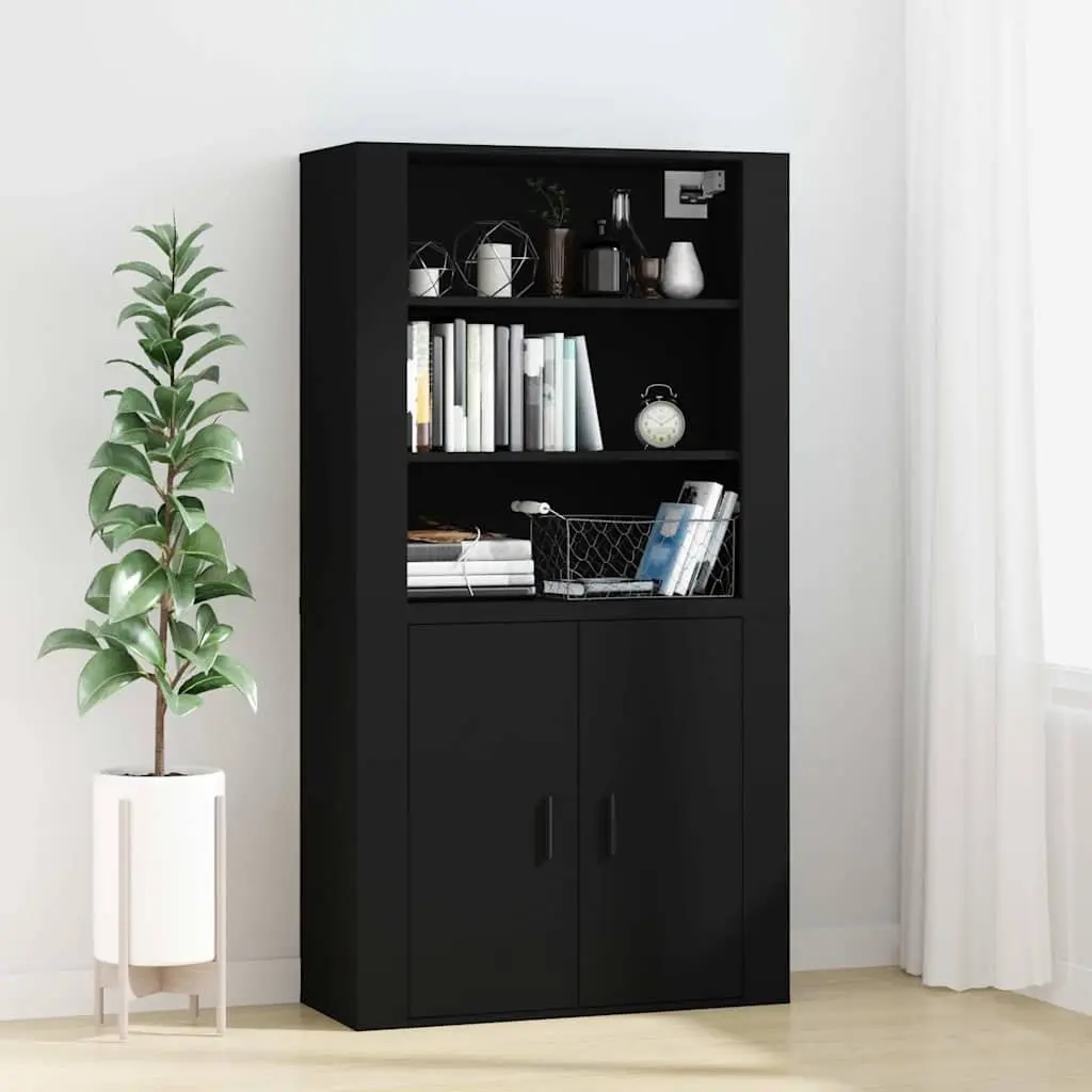 Wall Cabinet Black 80x33x80 cm Storage Organiser 3 Shelves Engineered Wood