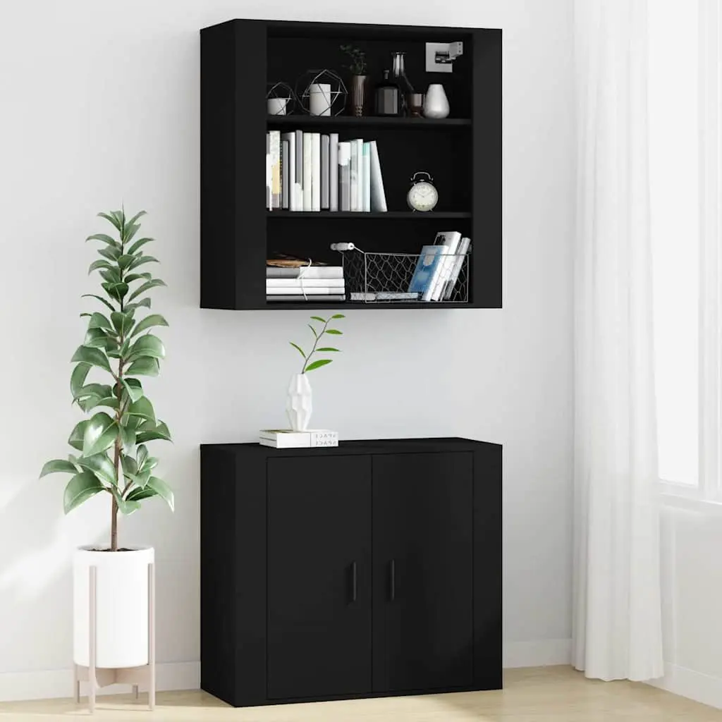 Wall Cabinet Black 80x33x80 cm Storage Organiser 3 Shelves Engineered Wood