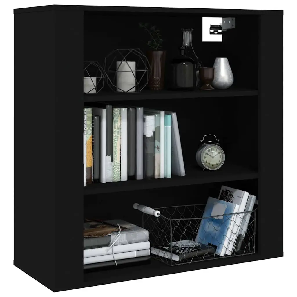 Wall Cabinet Black 80x33x80 cm Storage Organiser 3 Shelves Engineered Wood