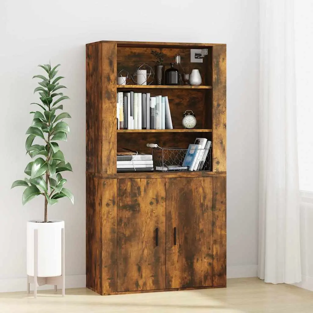 Wall Cabinet Brown Engineered Wood 80x33x80cm 3 Shelves Wall-Mounted Storage Organiser
