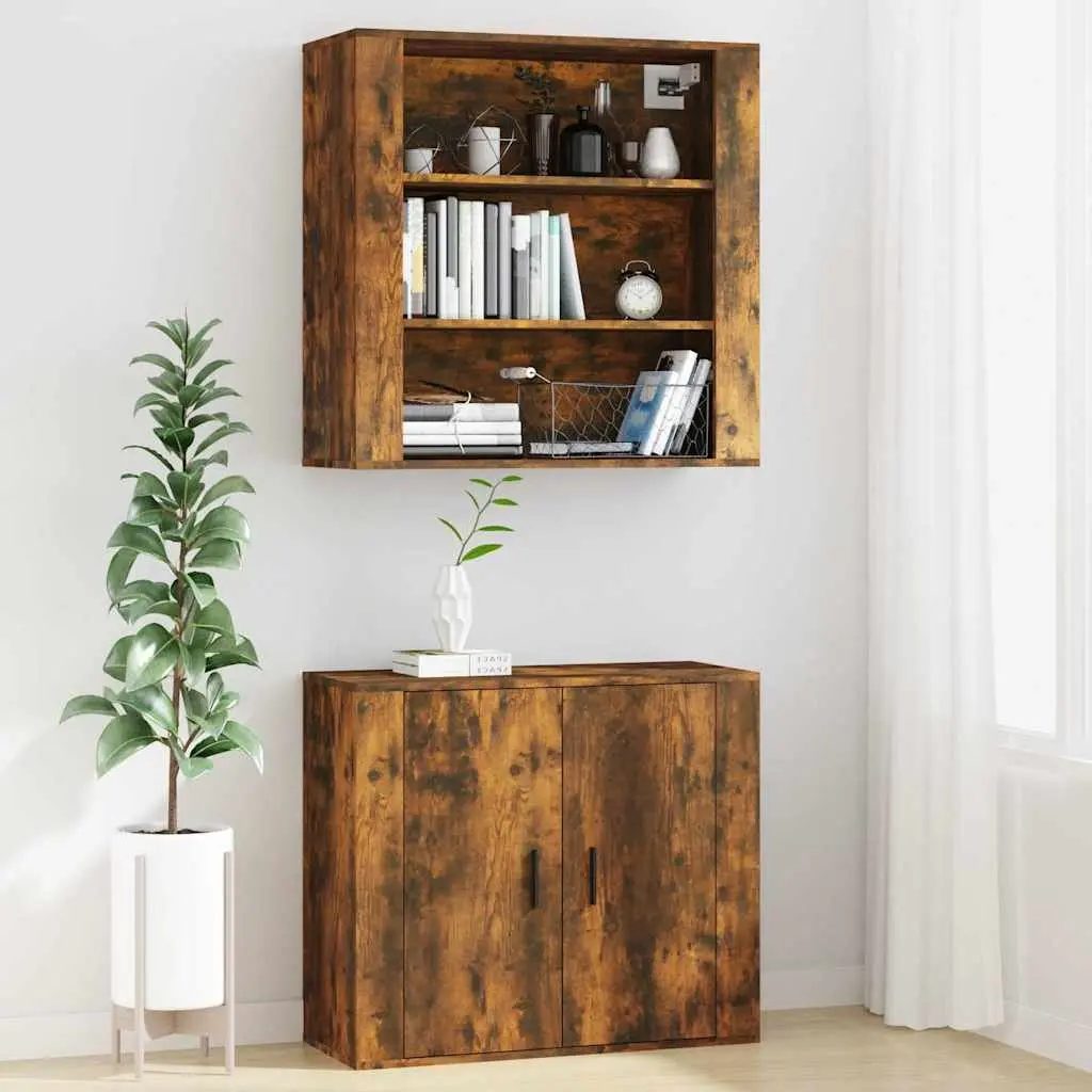 Wall Cabinet Brown Engineered Wood 80x33x80cm 3 Shelves Wall-Mounted Storage Organiser