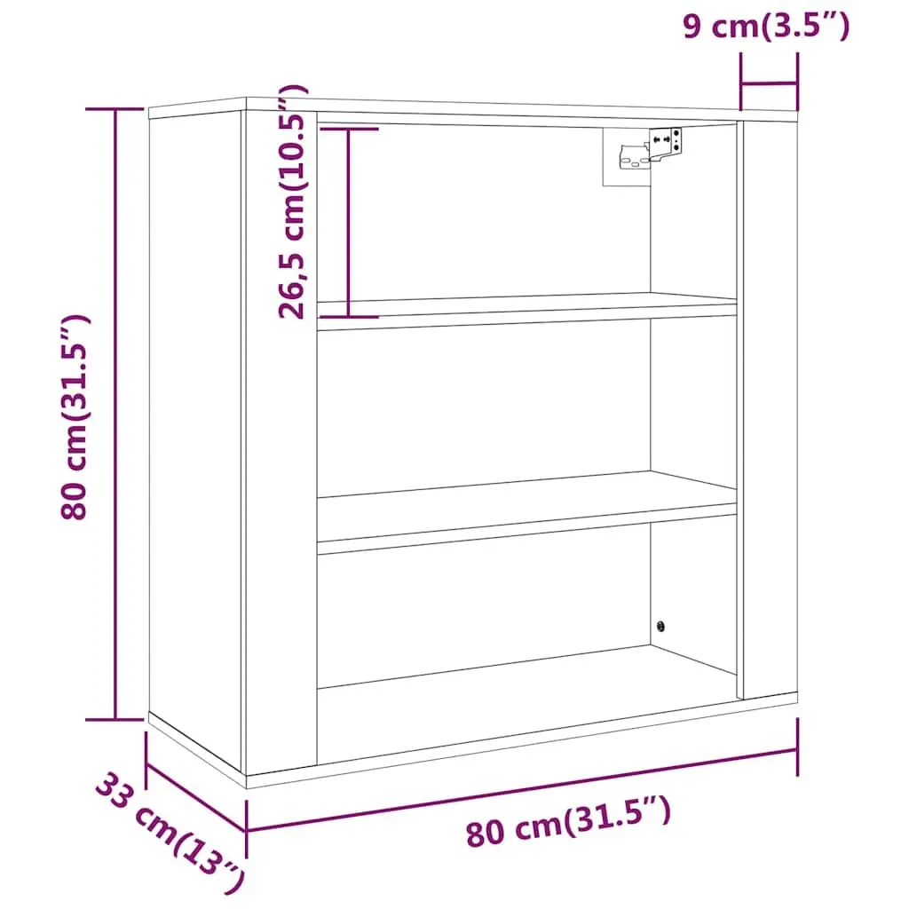 Wall Cabinet Brown Engineered Wood 80x33x80cm 3 Shelves Wall-Mounted Storage Organiser