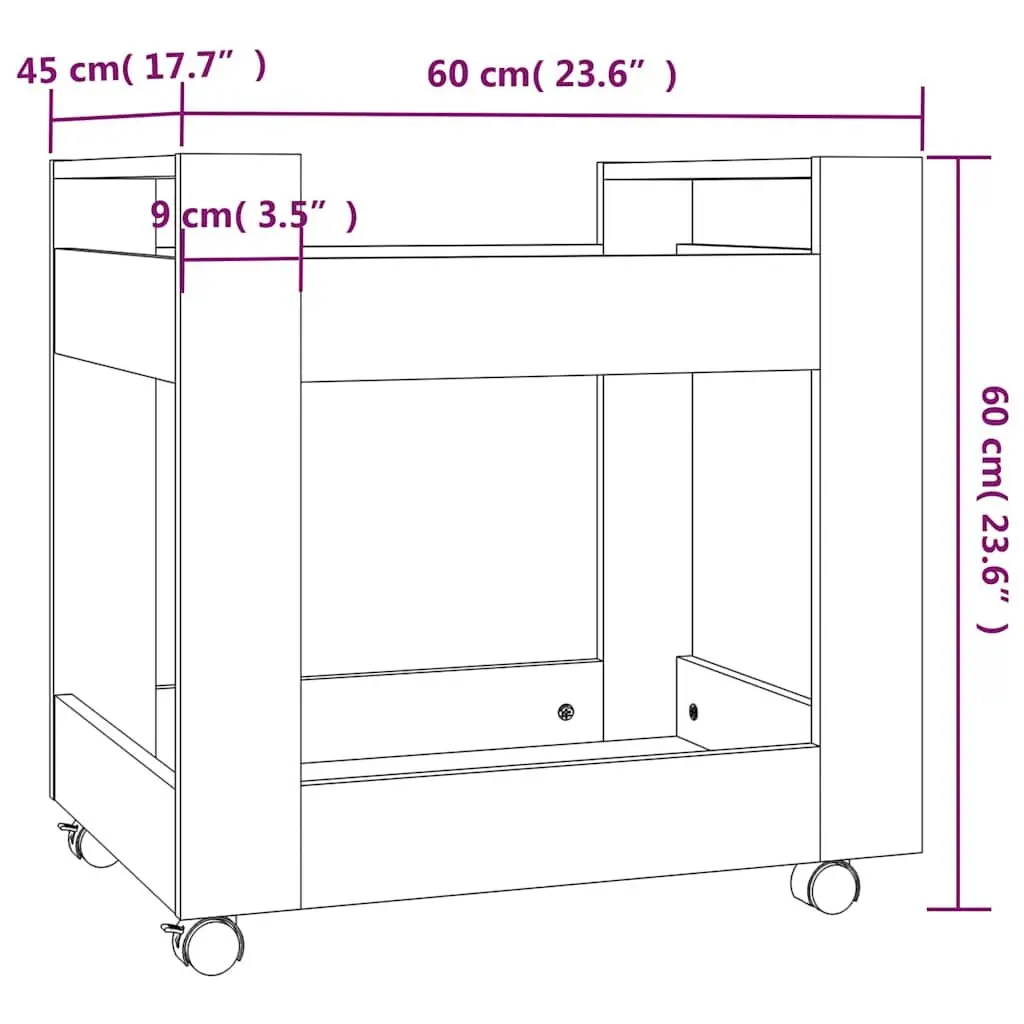 Desk Trolley White 60x45x60 cm Open Shelves Rolling Casters