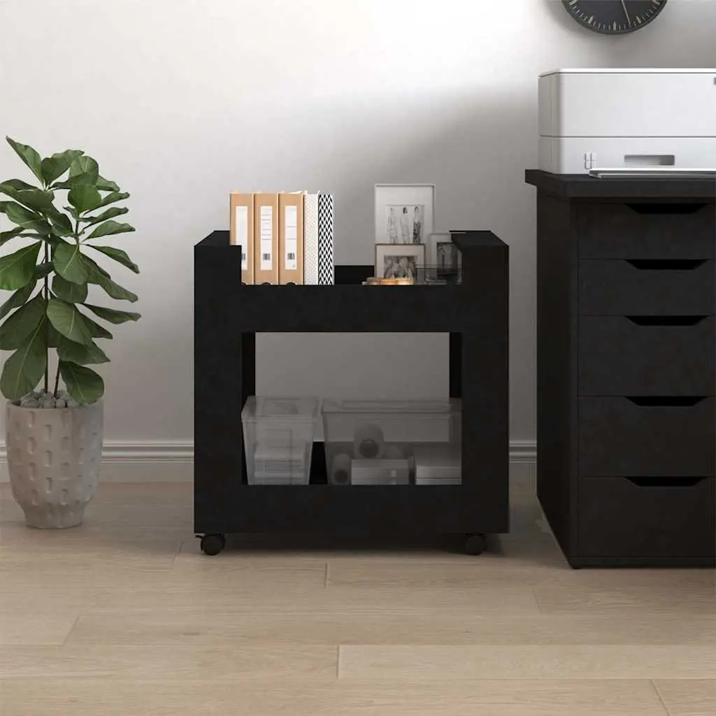 Desk Trolley Black 60x45x60cm Engineered Wood Rolling Storage Shelves Casters
