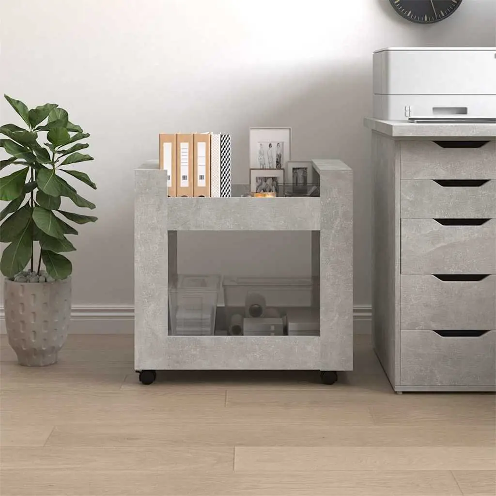 Storage Cart Grey 60x45x60cm with Two Open Shelves and Four Castors for Organizing Office Supplies and Everyday Items