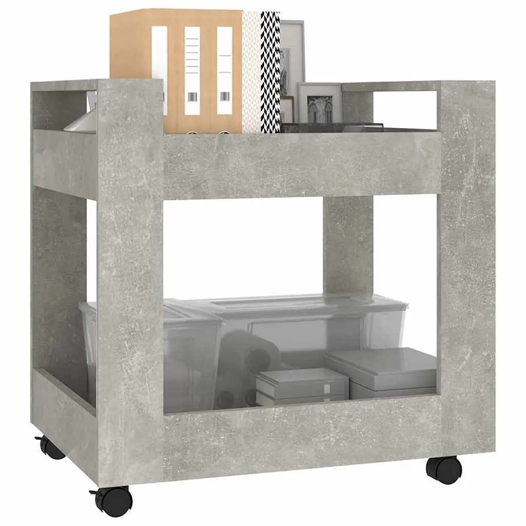 Storage Cart Grey 60x45x60cm with Two Open Shelves and Four Castors for Organizing Office Supplies and Everyday Items