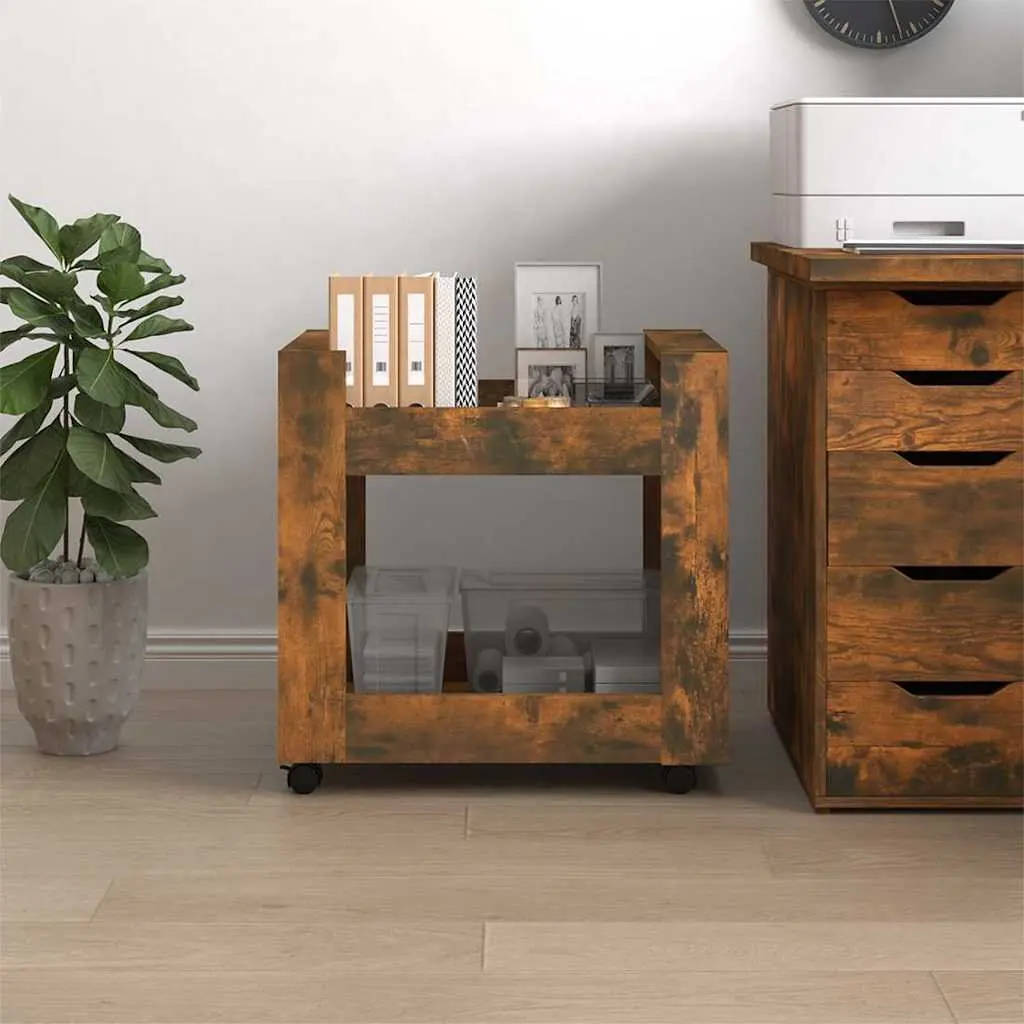 Desk Trolley Brown 60x45x60 cm Open Shelves Mobile Casters