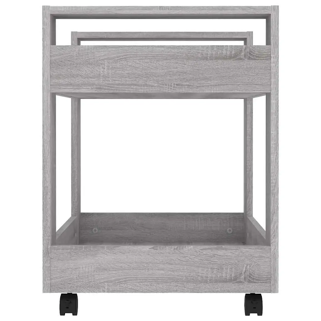 Desk Trolley Grey Sonoma 2 Shelf Engineered Wood Rolling Casters Mobile Office