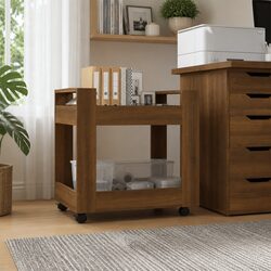 Brown Oak Desk Trolley with 2 Shelves and Castors