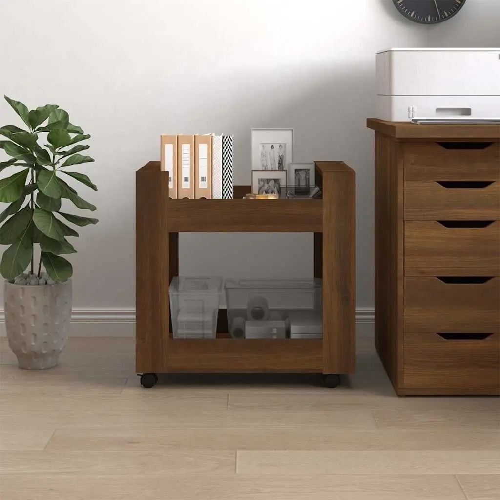 Desk Trolley Brown 60x45x60 cm Engineered Wood 2 Open Shelves Rolling Castors