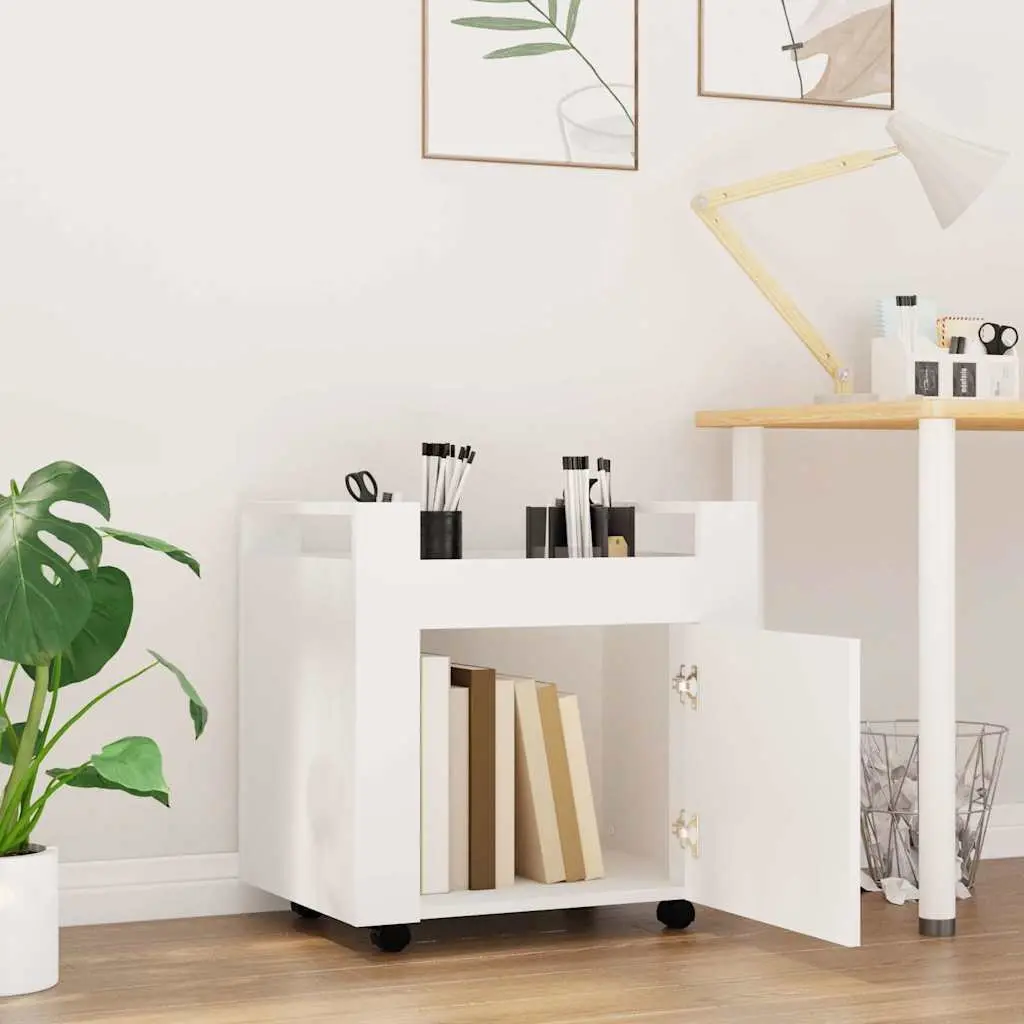 Mobile Storage Trolley White Under Desk Cart with Sturdy Top Surface and Smooth Rolling Casters