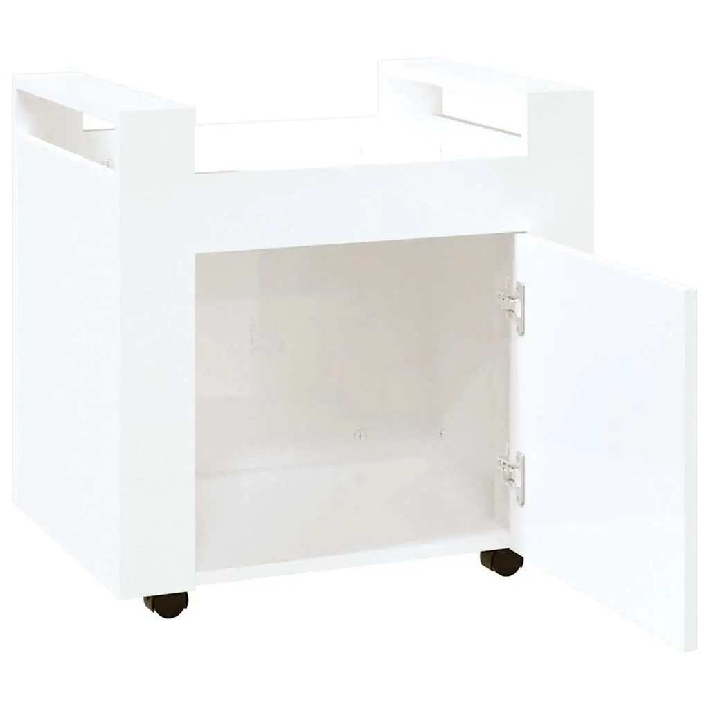 Desk Trolley White 60x45x60cm Mobile Storage Cart with Door and Casters