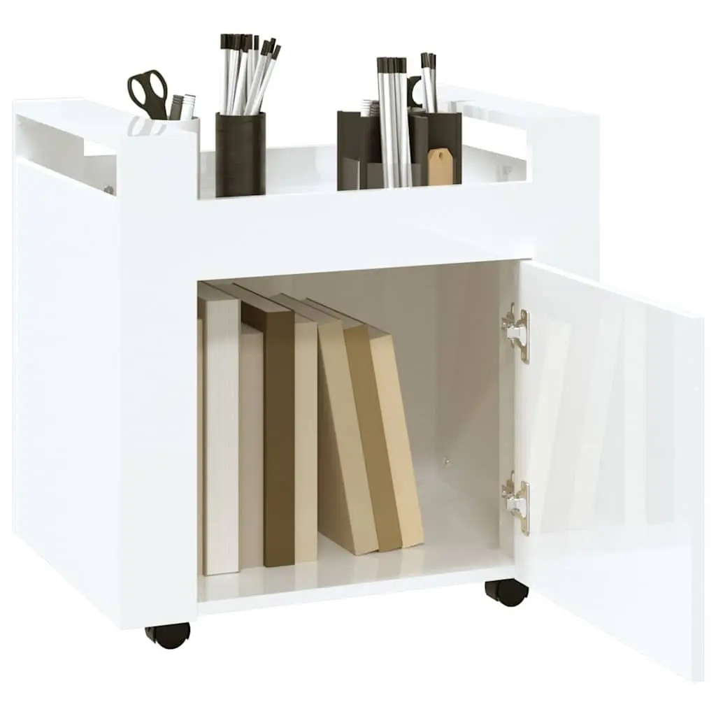 Desk Trolley White 60x45x60cm Mobile Storage Cart with Door and Casters