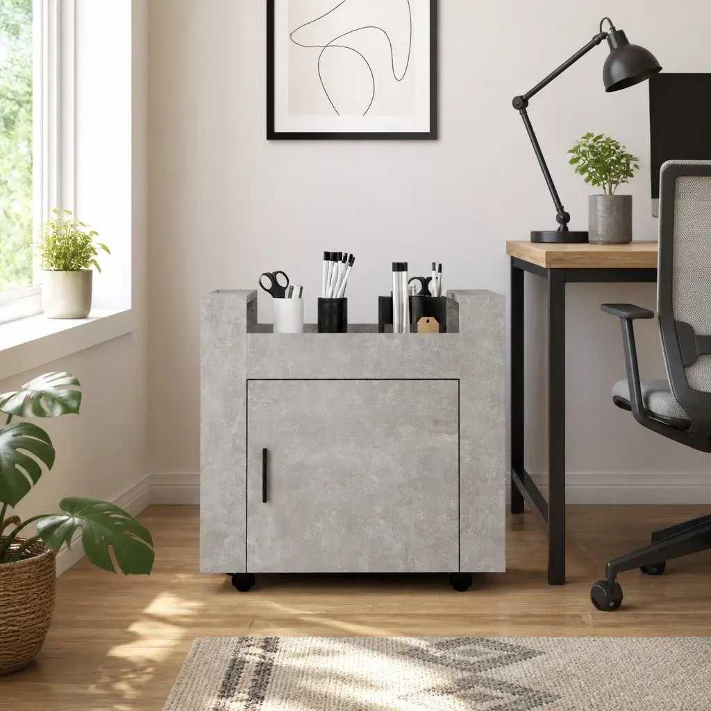 Desk Trolley Grey 60x45x60cm Engineered Wood Mobile Storage Cabinet with Casters