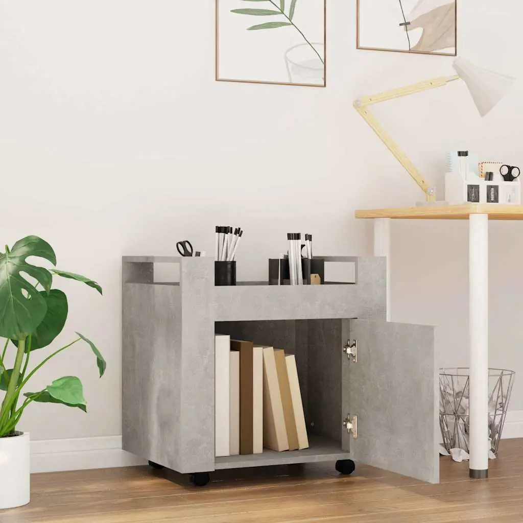Desk Trolley Grey 60x45x60cm Engineered Wood Mobile Storage Cabinet with Casters