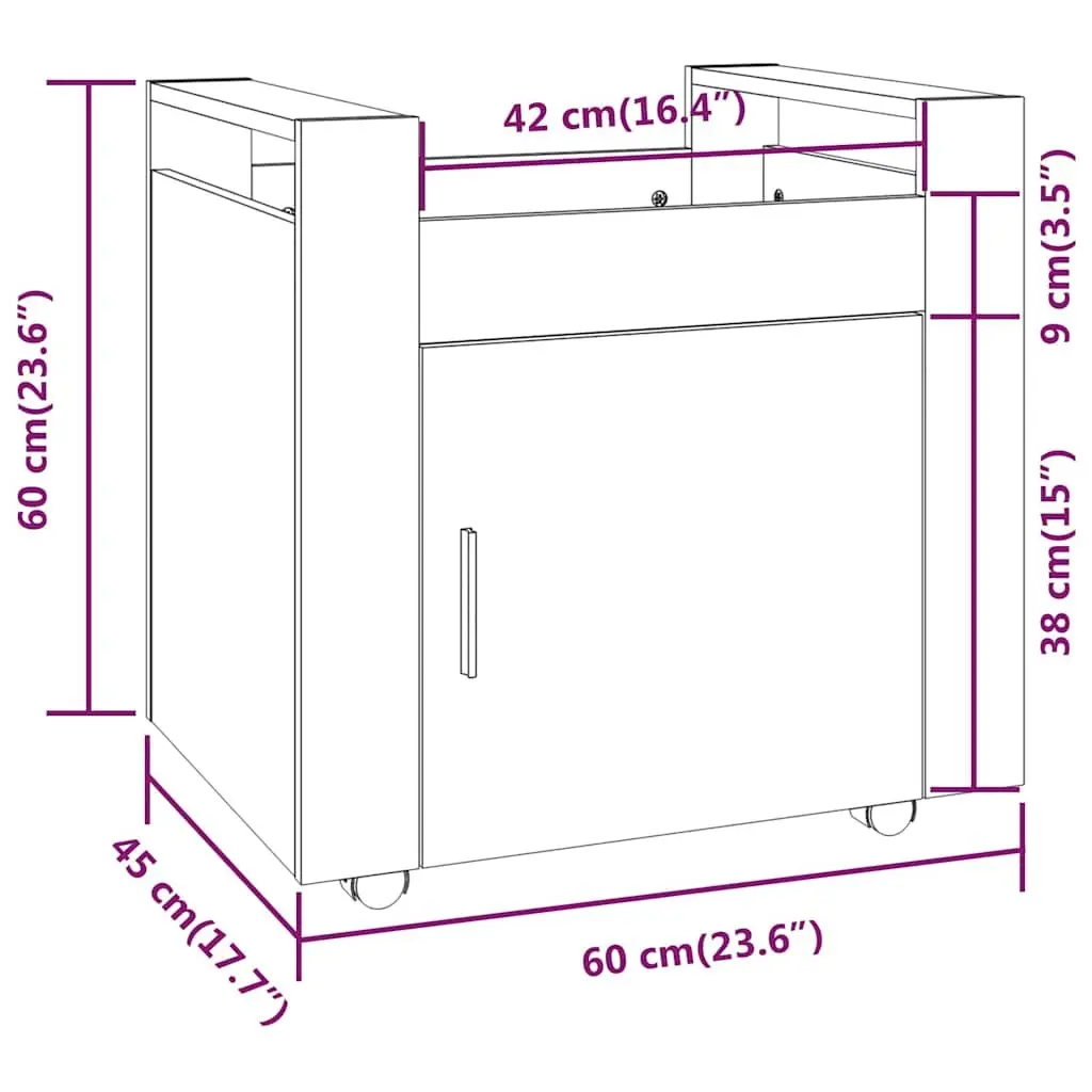 Desk Trolley Brown Engineered Wood Office Storage Unit with Door and Casters