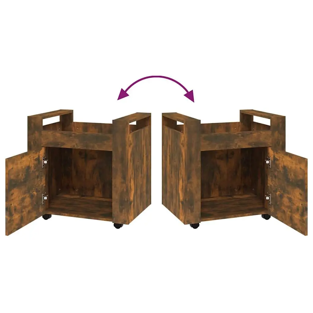 Desk Trolley Brown Engineered Wood Office Storage Unit with Door and Casters