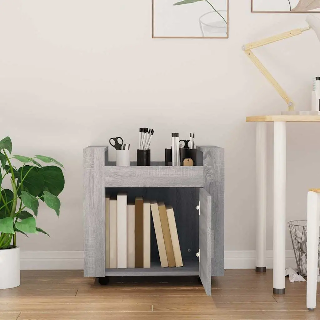 Mobile Storage Cabinet Grey Desk Trolley with Door and Wheels Engineered Wood 60Wx45Dx60Hcm Office Organizer