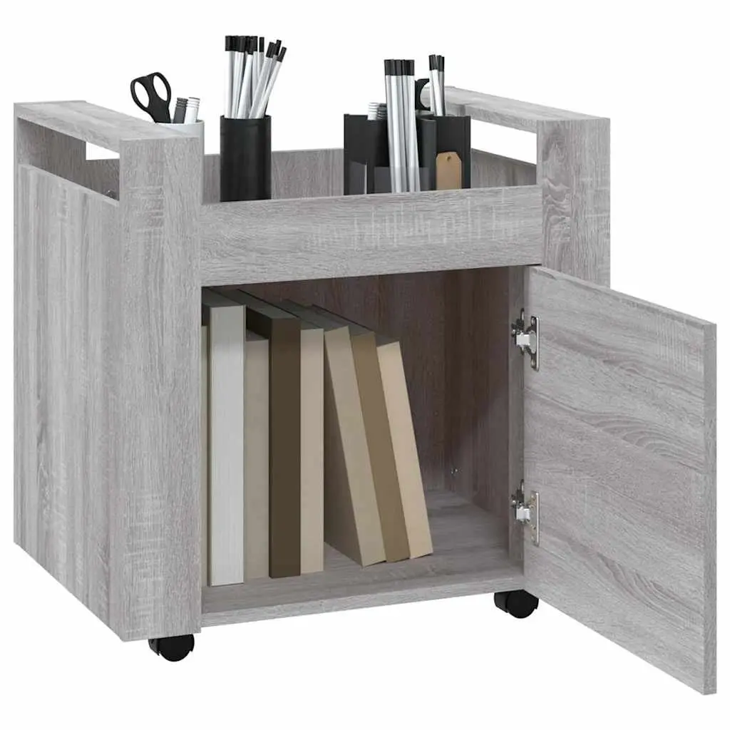 Mobile Storage Cabinet Grey Desk Trolley with Door and Wheels Engineered Wood 60Wx45Dx60Hcm Office Organizer