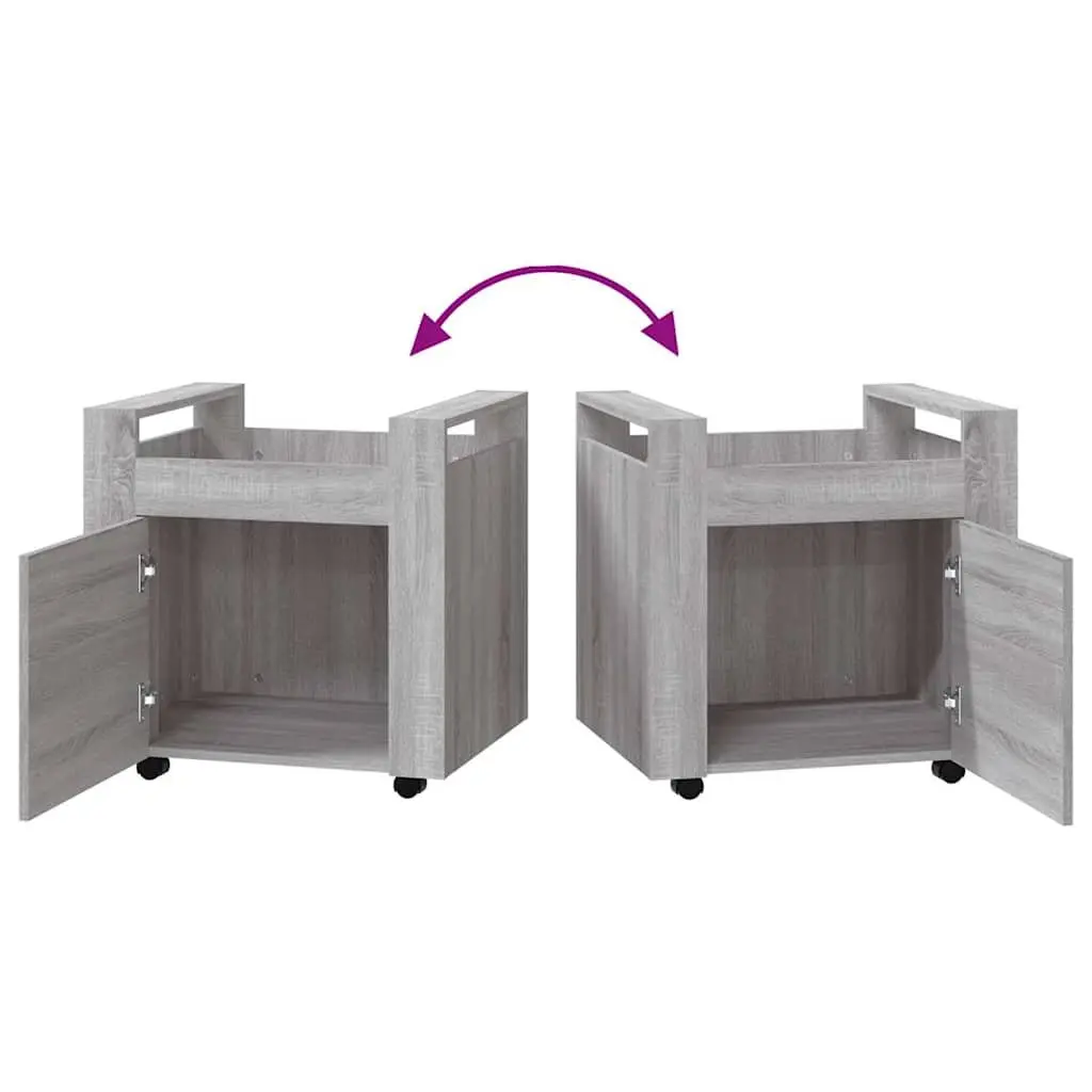 Mobile Storage Cabinet Grey Desk Trolley with Door and Wheels Engineered Wood 60Wx45Dx60Hcm Office Organizer