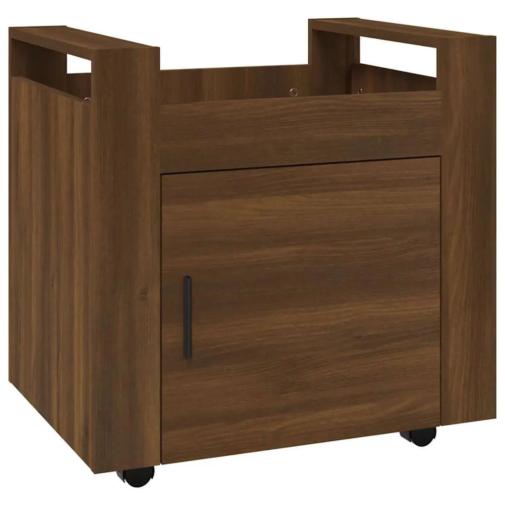 Desk Trolley Brown Oak Storage Cabinet on Wheels