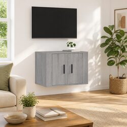 Compact Wall Mounted TV Cabinet - Grey Storage Unit