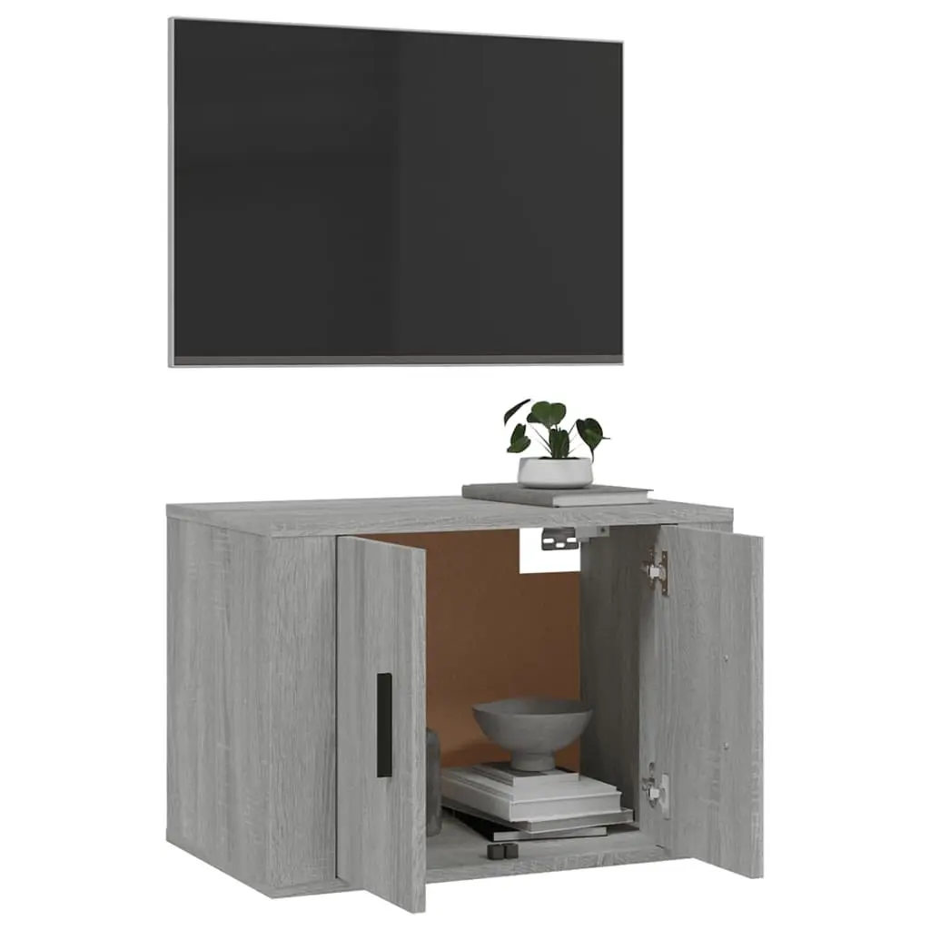 Wall Mounted TV Cabinet Grey Storage Unit Media Shelving Compartment