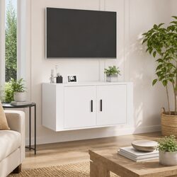 Compact White Wall Mounted TV Storage Unit 80x34.5x40cm