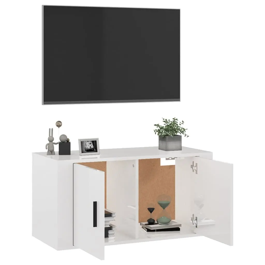 Wall Mounted TV Cabinet White High Gloss Media Storage Unit 80x34.5x40cm