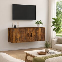 Compact Wall-Mounted TV Cabinet, Brown Finish