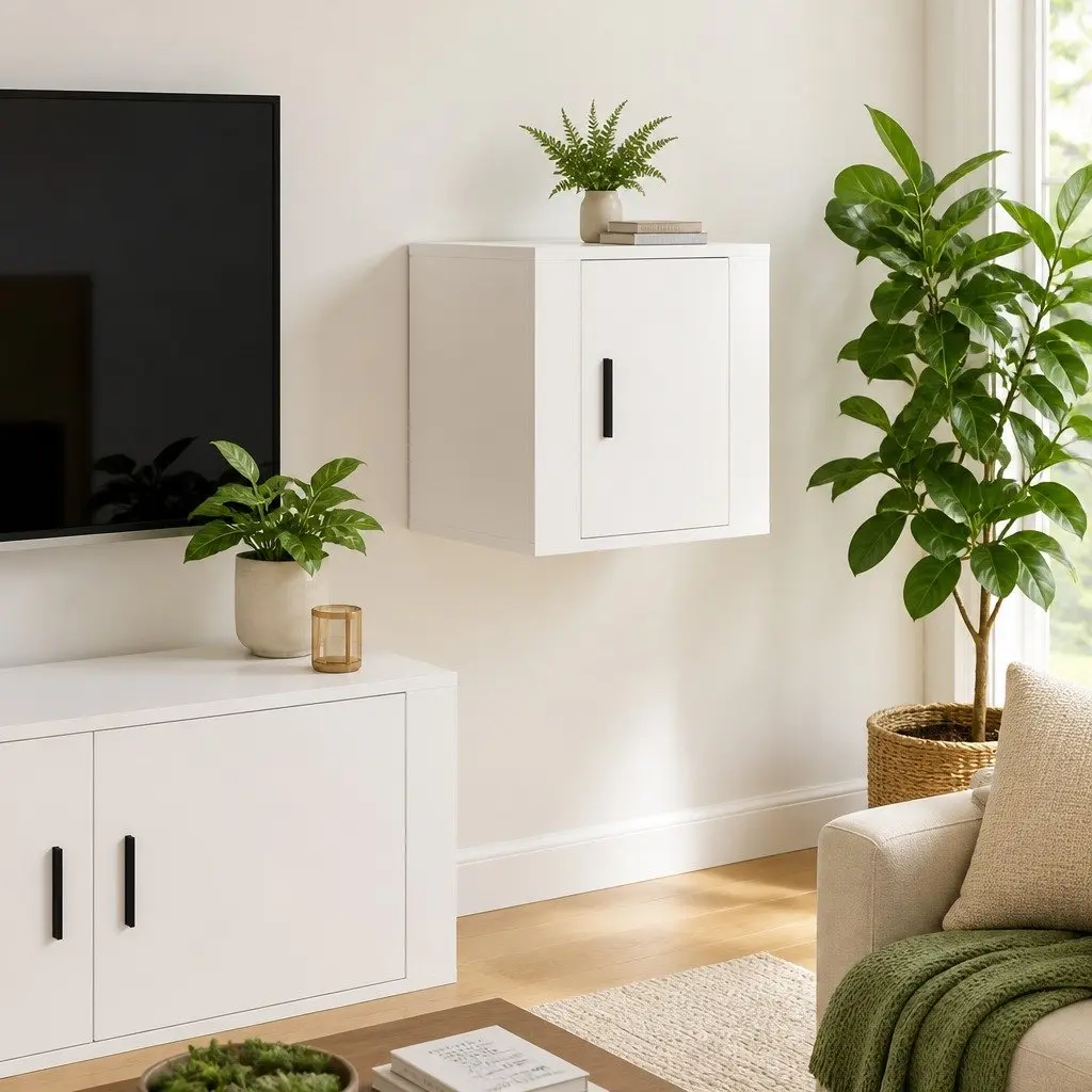 Wall Mounted TV Cabinet White 40x34.5x40cm Floating Media Storage Unit