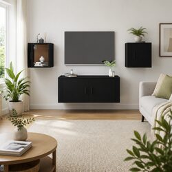 Concise Black Wall Mounted TV Cabinet for Storage