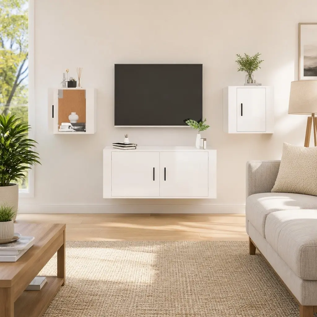 Wall Mounted TV Cabinet in White High Gloss