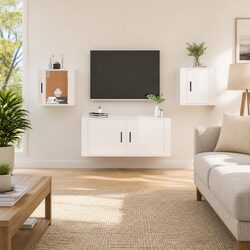 Compact Wall Mounted TV Cabinet in White High Gloss