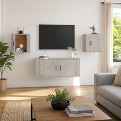Concise Wall Mounted TV Cabinet in Grey Concrete
