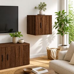 Compact and Functional Brown Oak Wall Mounted Cabinet