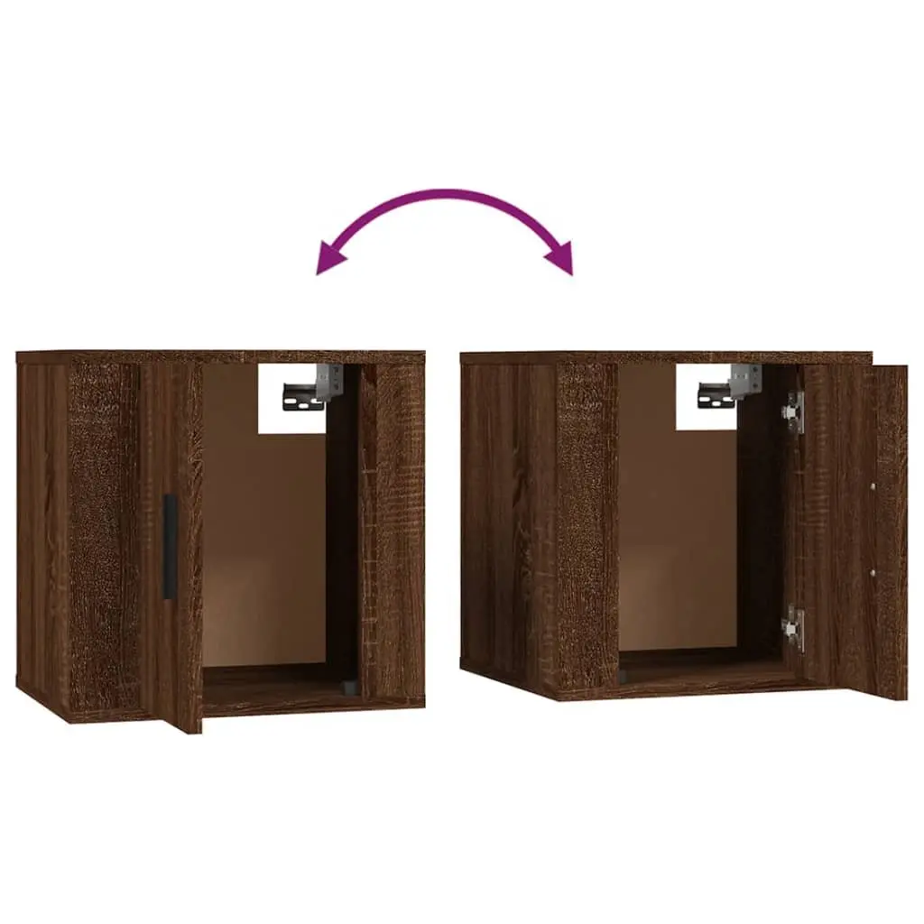 Wall Mounted TV Cabinet Brown Oak Engineered Wood Storage Unit Media Display