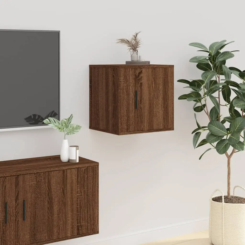 Wall Mounted TV Cabinet Brown Oak 2 pcs Sturdy Storage Media Unit