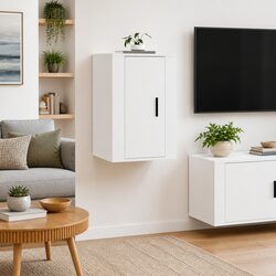 Wall Mounted TV Cabinet White Storage Unit 40x34.5x60cm Media Display Stand