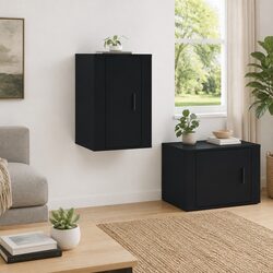 Black Wall Mounted TV Unit with Two Storage Spaces