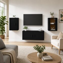 Compact Wall Mounted Black TV Cabinet for Organizing