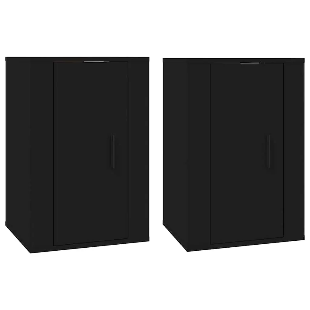Black Wall Mounted TV Cabinet Storage Unit 2 Piece Media Organiser Display Shelf