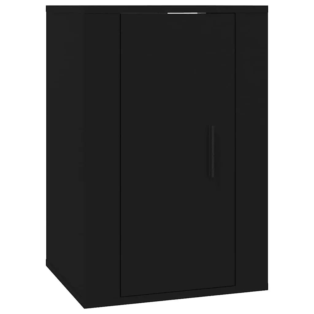 Black Wall Mounted TV Cabinet Storage Unit 2 Piece Media Organiser Display Shelf