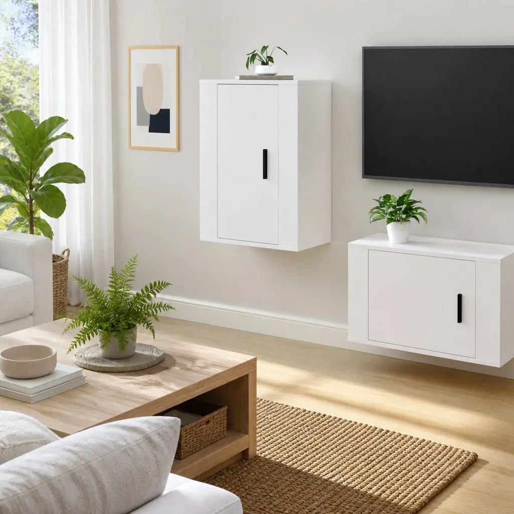 Wall Mounted TV Cabinet White High Gloss Media Storage Unit 40x34.5x60cm
