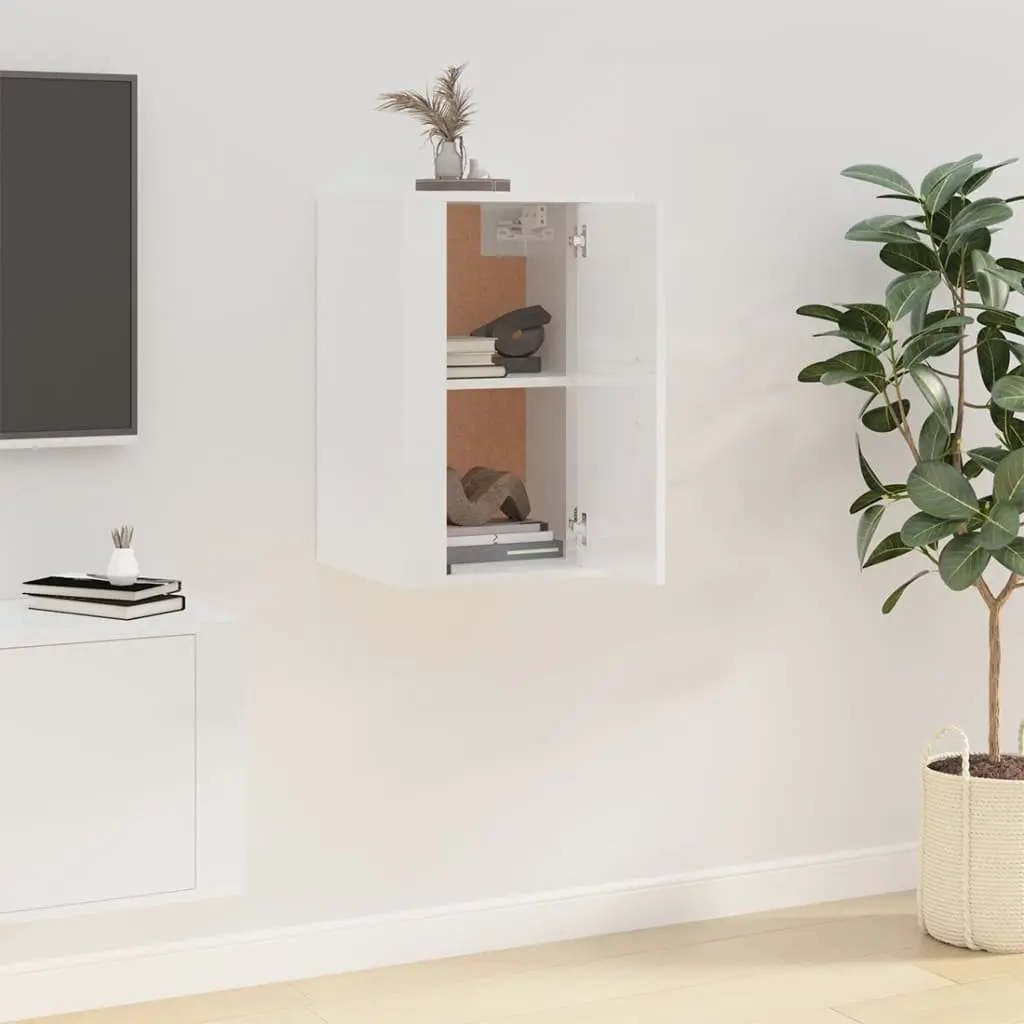 Wall Mounted TV Cabinet White High Gloss Media Storage Unit 40x34.5x60cm