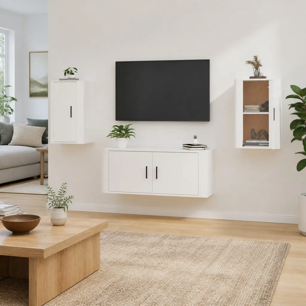 Wall Mounted TV Cabinet White High Gloss Storage Unit 40x34.5x60cm Media