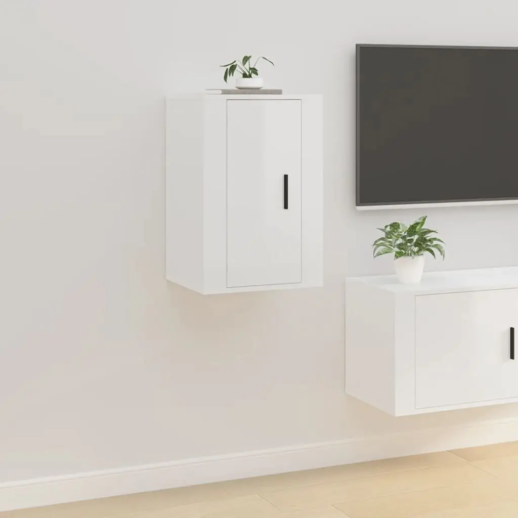 Wall Mounted TV Cabinet White High Gloss Storage Unit 40x34.5x60cm Media
