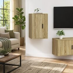 Wall-Mounted Brown TV Cabinet with Storage Options