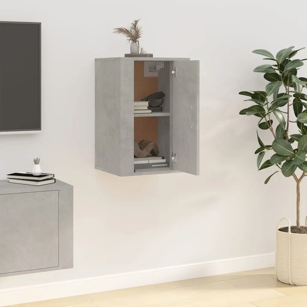 Wall Mounted TV Cabinet Grey Media Storage Unit Floating Shelf Organiser 40 x 34.5 x 60 cm