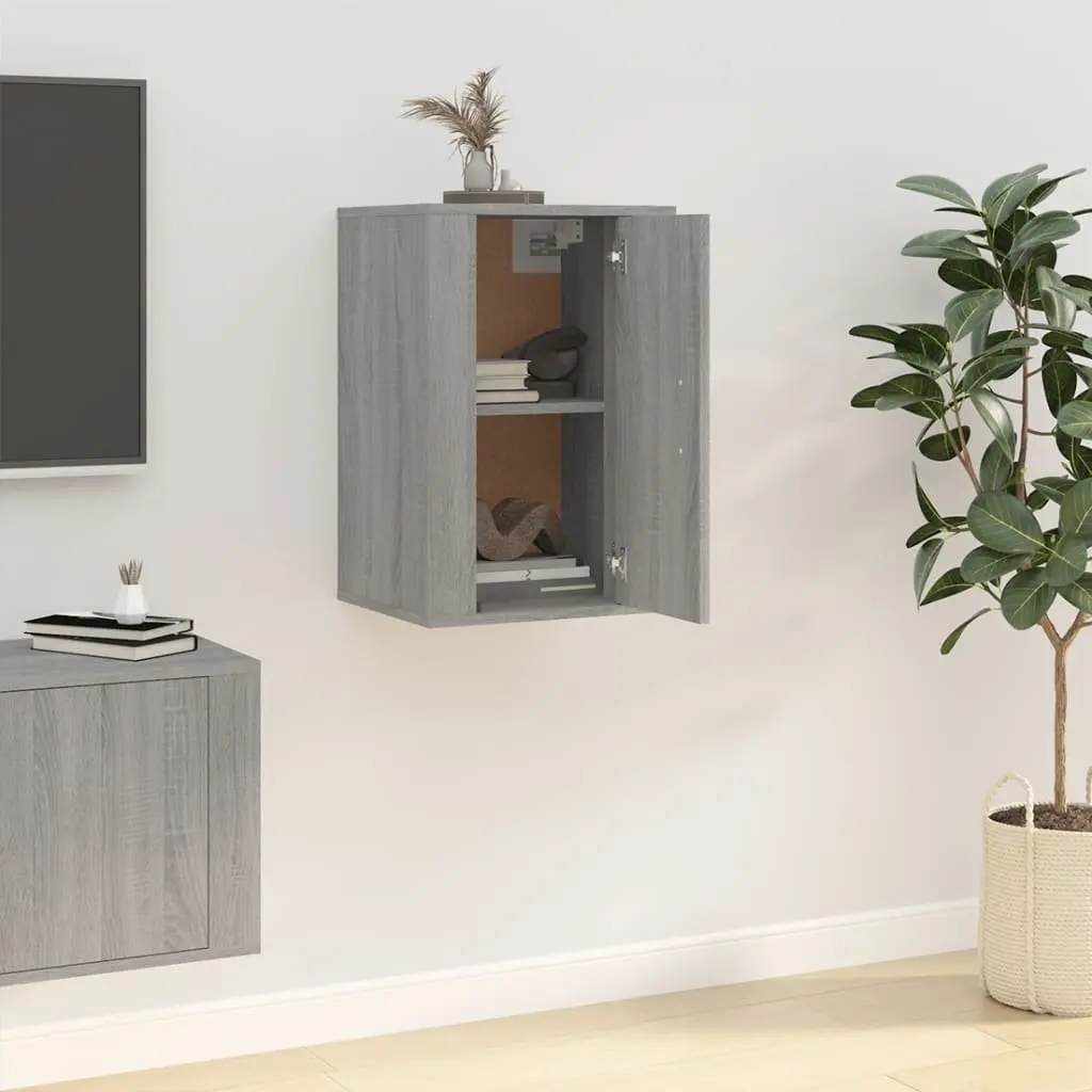 Wall Mounted TV Cabinet Grey Sonoma Storage Unit Media Display Organiser